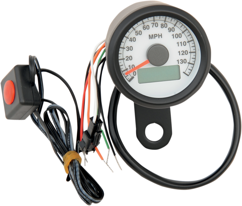 DRAG SPECIALTIES 1.87" Programmable Mini Electronic Imperial Speedometer with Odometer/Tripmeter - MPH - White Face - Black Bezel