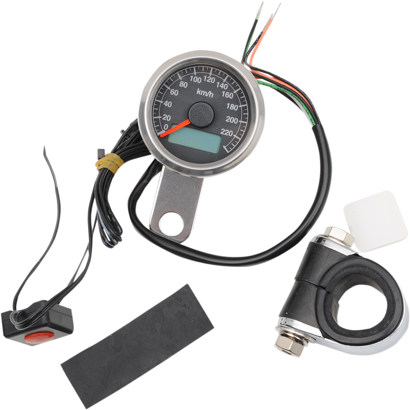 DRAG SPECIALTIES 1.87" Programmable Mini Electronic Metric Speedometer with Odometer/Tripmeter - KPH - Black Face - Polished Bezel