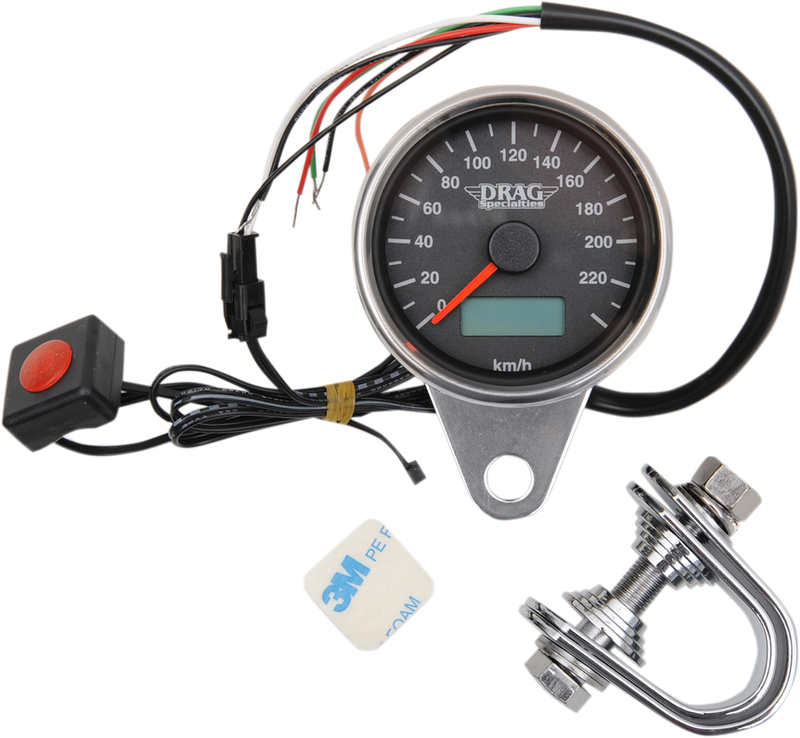 DRAG SPECIALTIES Programmable Mini Electronic Speedometer with Odometer/Tripmeter - 2.4" - Black