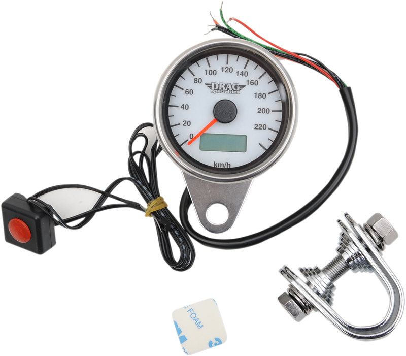 DRAG SPECIALTIES 2.4" Programmable Mini Electronic Metric Speedometer with Odometer/Tripmeter - KPH - White Face - Black Bezel