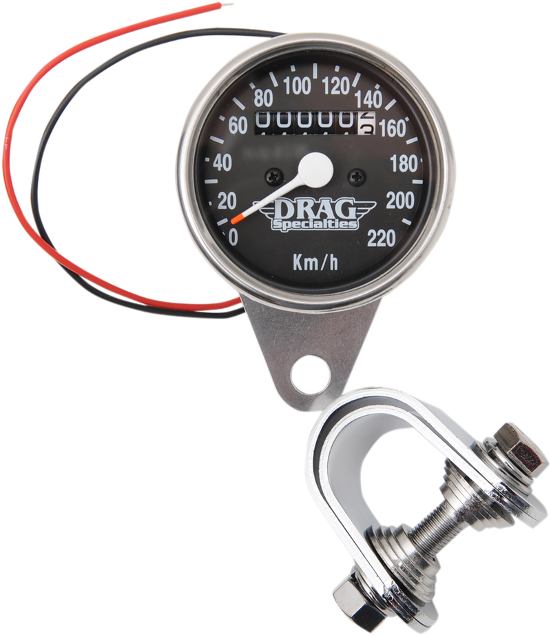 DRAG SPECIALTIES 2.4" KPH Mini LED Mechanical Speedometer/Indicators - Chrome Housing - Black Face - 2:1 Ratio
