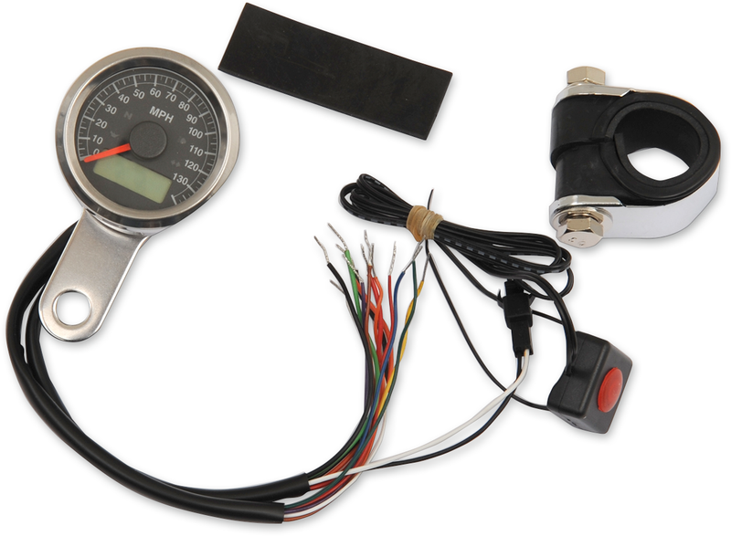 Drag Specialties 1-7/8" Programmable Imperial Speedometer with Indicator Lights - MPH - Black Face - Stainless Steel Bezel