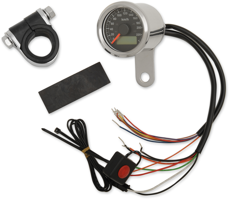 Drag Specialties 1-7/8" Programmable Metric Speedometer with Indicator Lights - KPH - Black Face - Stainless Steel Bezel