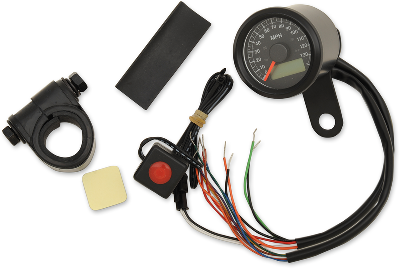 Drag Specialties 1-7/8" Programmable Imperial Speedometer with Indicator Lights - MPH - Black Face - Black Bezel