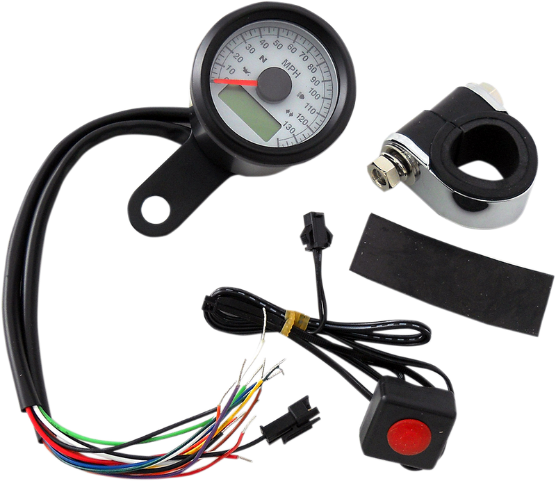 Drag Specialties 1-7/8" Programmable Imperial Speedometer with Indicator Lights - MPH - White Face - Black Bezel