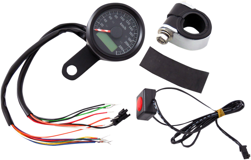 Drag Specialties 1-7/8" Programmable Metric Speedometer with Indicator Lights - KPH - Black Face - Black Bezel