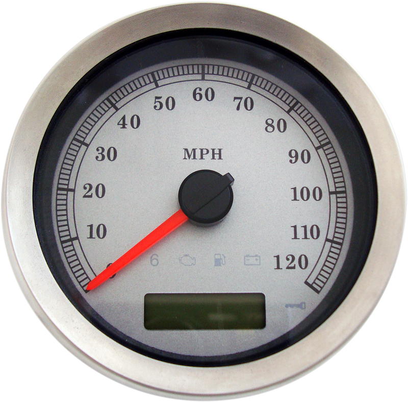 DRAG SPECIALTIES 4” Programmable Electronic Imperial Speedometer - MPH - Silver Face - Silver Bezel