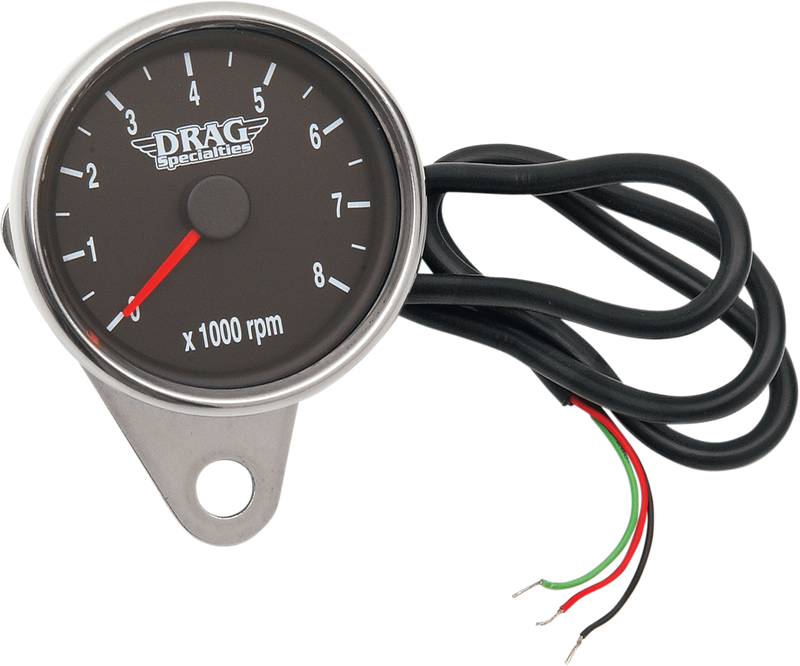 DRAG SPECIALTIES 2.4" LED Backlit Mini Electronic Tachometer - Stainless Housing - Black Face