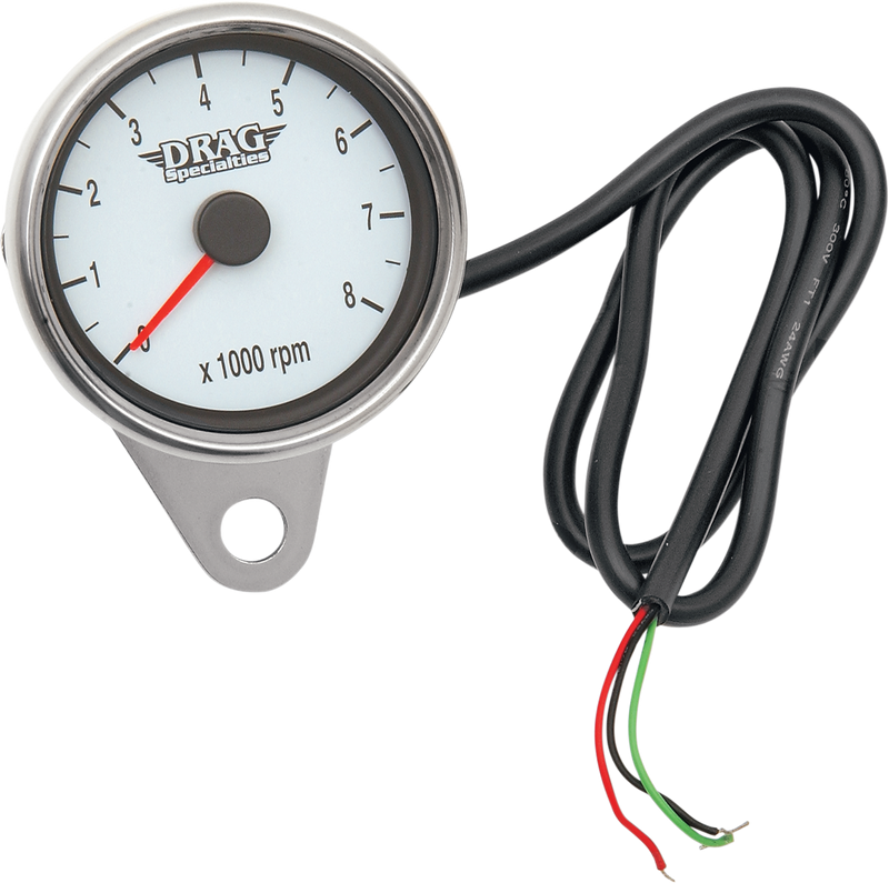 DRAG SPECIALTIES 2.4" LED Backlit Mini Electronic Tachometer - Stainless Housing - White Face