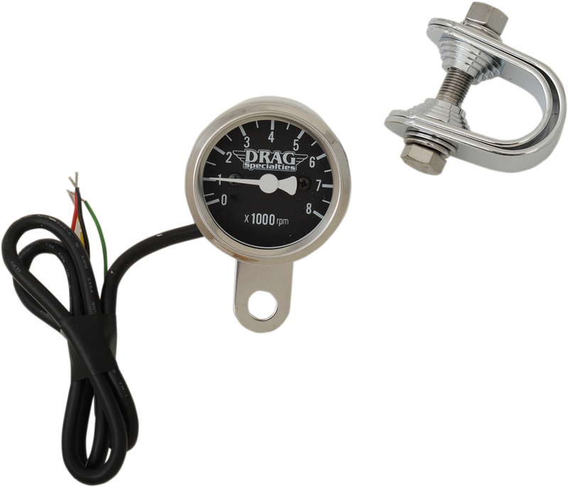 DRAG SPECIALTIES 1-7/8" LED Backlit Mini Electronic Tachometer - Stainless Housing - Black Face
