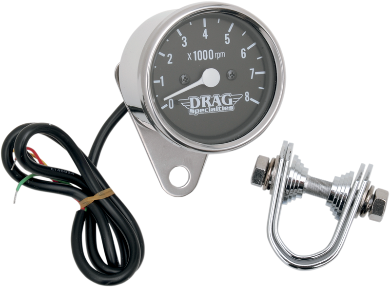 DRAG SPECIALTIES 2.4" LED Backlit Mini Electronic Tachometer - Stainless Housing - Black Face