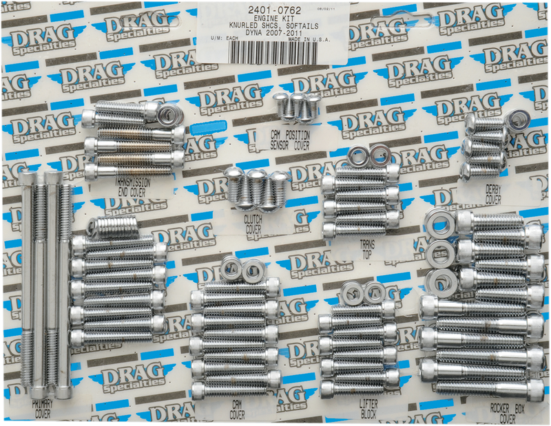 DRAG SPECIALTIES Chrome Bolt Kit - Motor - Knurled - Softail