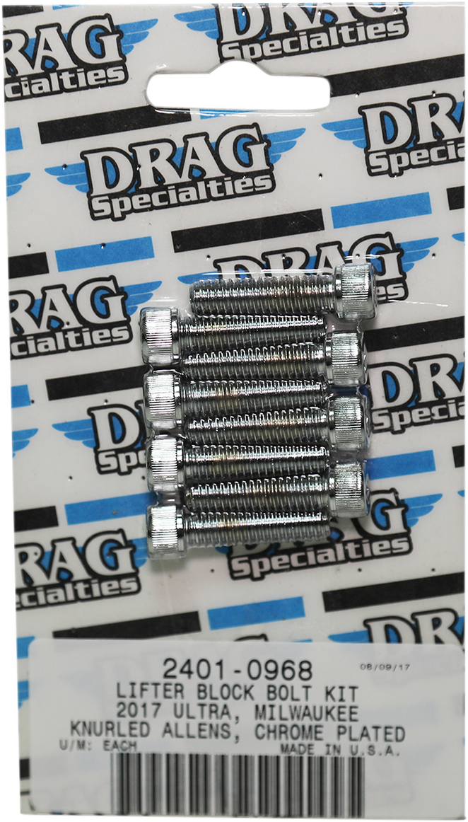 DRAG SPECIALTIES Bolt Kit - Lifter Block - Chrome - Knurled - M8