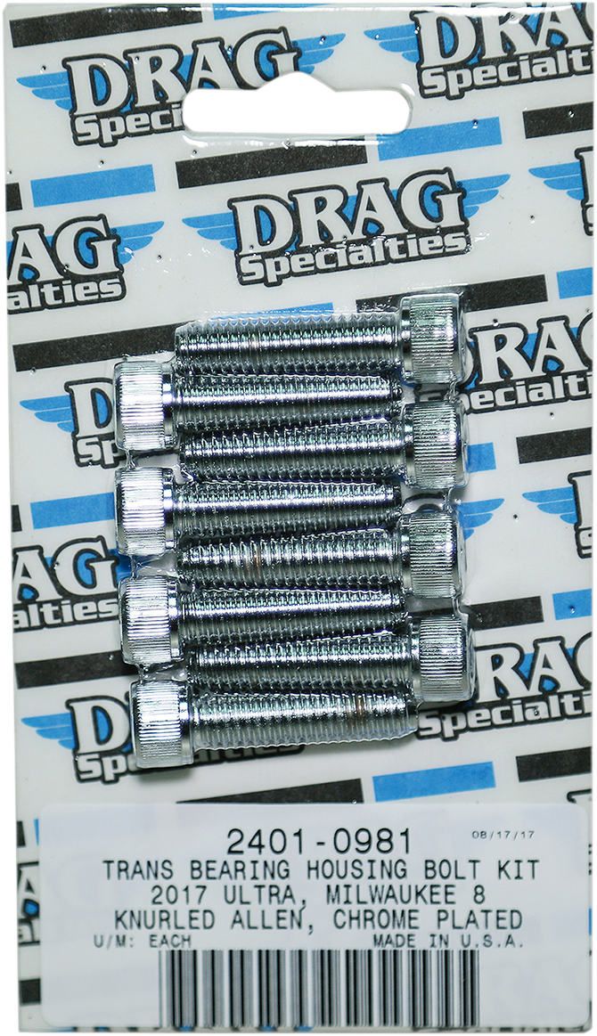 DRAG SPECIALTIES Chrome Bolt Kit Transmission Bearing - Knurled - M8