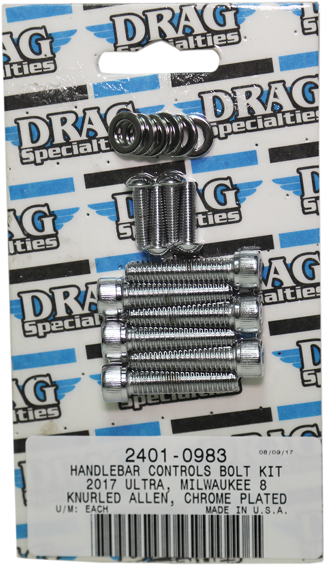 DRAG SPECIALTIES Chrome Bolt Kit - Handlebar Control - Knurled - M8