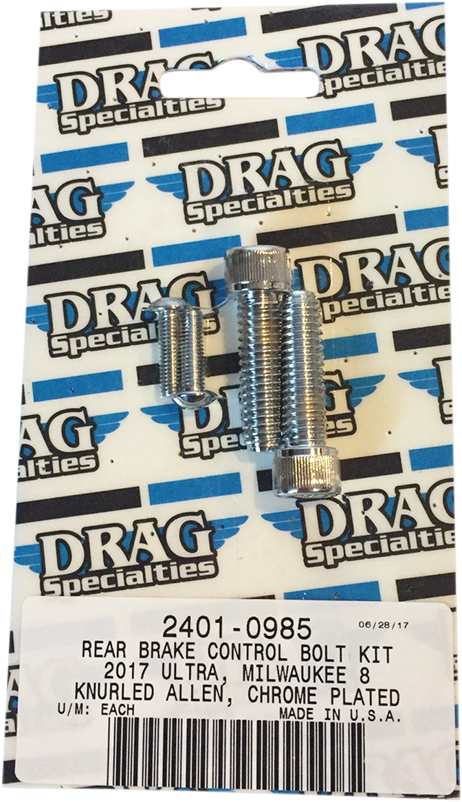 DRAG SPECIALTIES Chrome Bolt Kit - Rear Brake - Knurled - M8