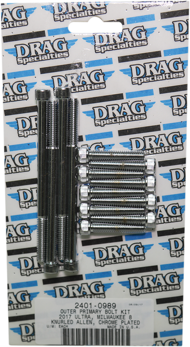 DRAG SPECIALTIES Chrome Bolt Kit - Outer Primary - Knurled - M8
