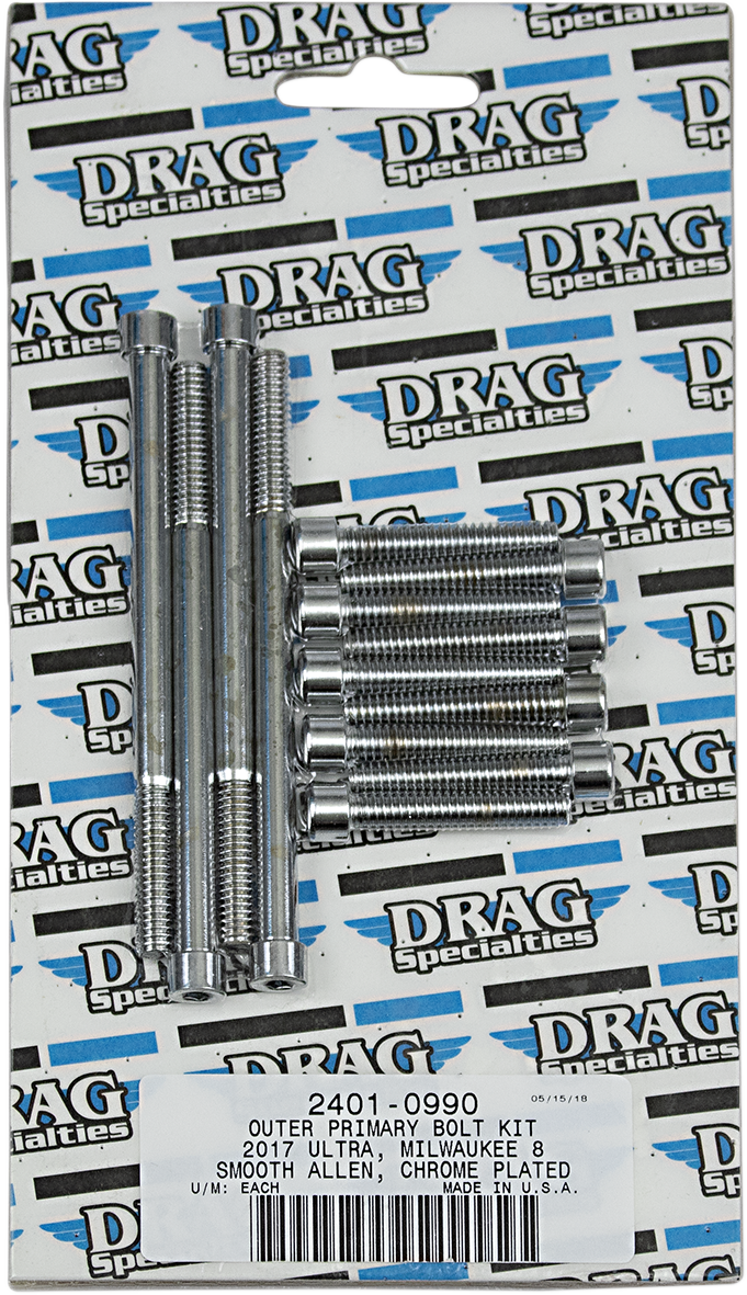 DRAG SPECIALTIES Chrome Bolt Kit - Outer Primary - Smooth - M8