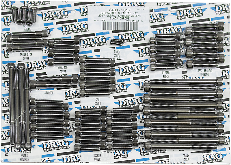 DRAG SPECIALTIES Bolt Kit - Engine - Black Chrome - Knurled - M8