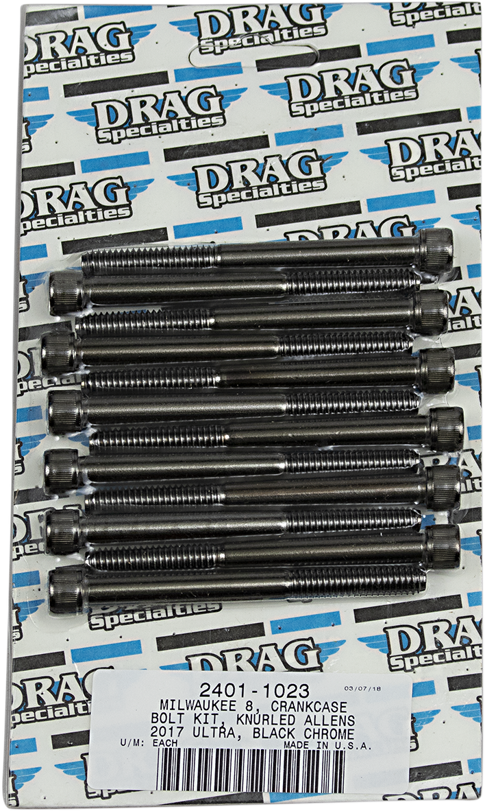 DRAG SPECIALTIES Bolt Kit - Crankcase - Black Chrome - Knurled - M8