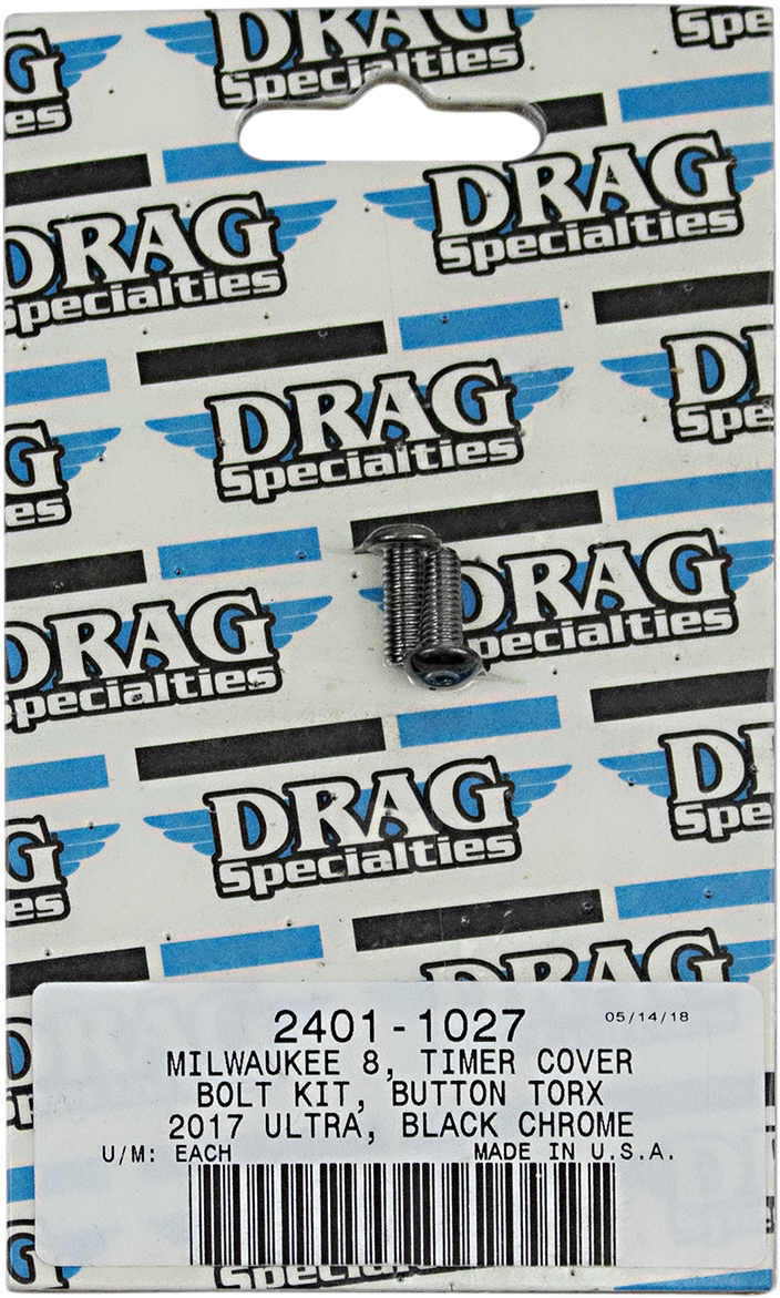 DRAG SPECIALTIES Bolt Kit - Timer Cover - Black Chrome - Knurled - M8