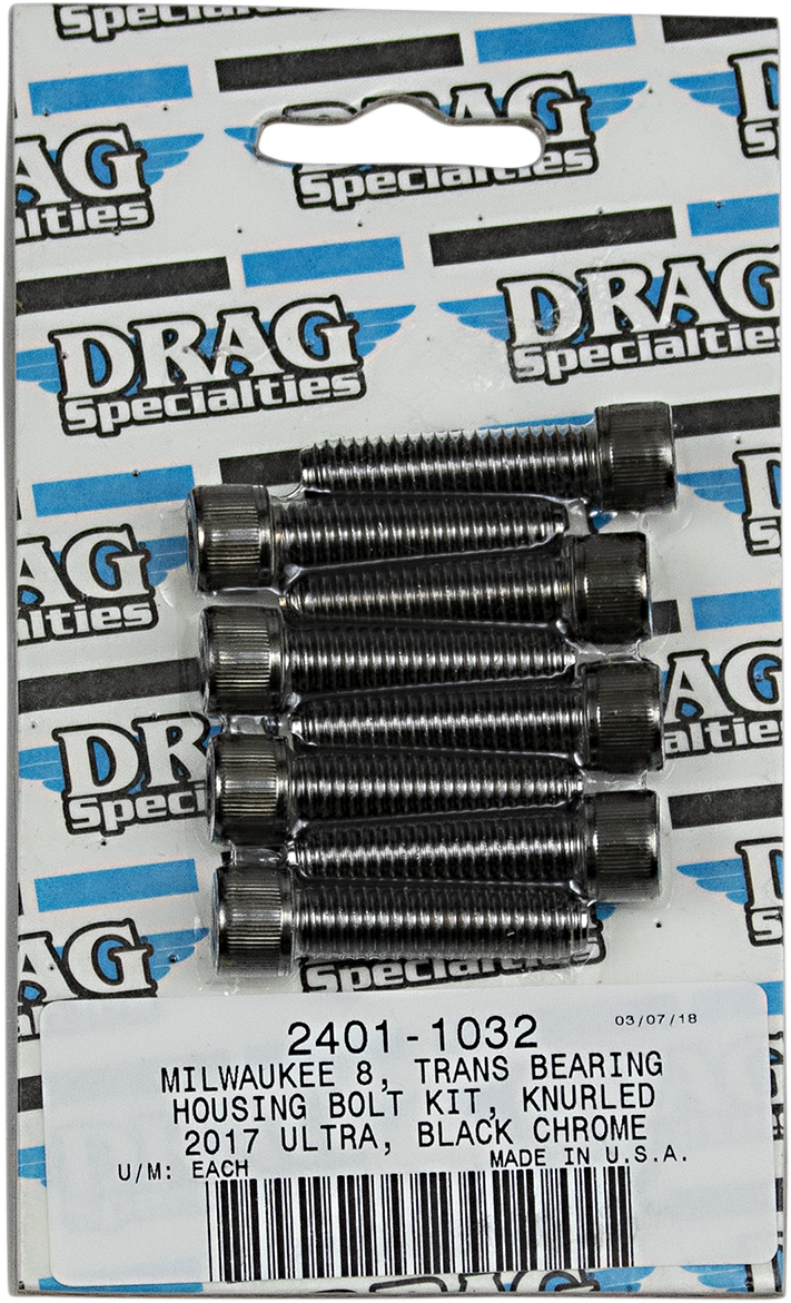 DRAG SPECIALTIES Bolt Kit - Transmission Bearing - Black Chrome - Knurled - M8