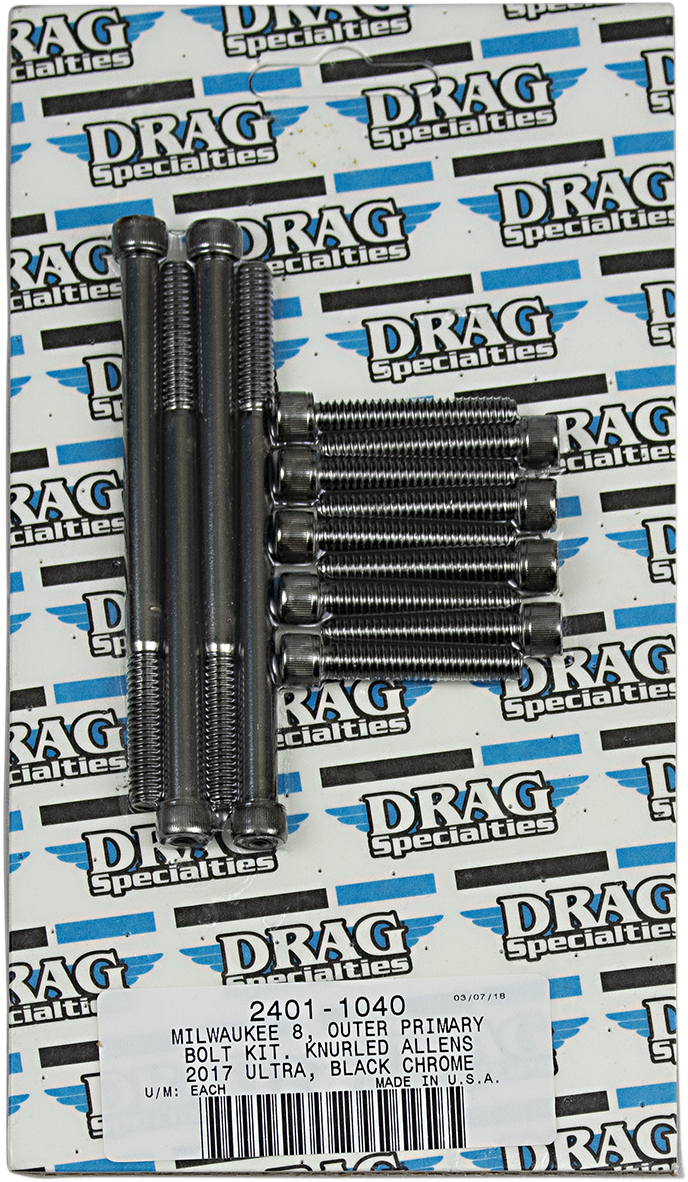 DRAG SPECIALTIES Bolt Kit - Outer Primary - Black Chrome - Knurled - M8