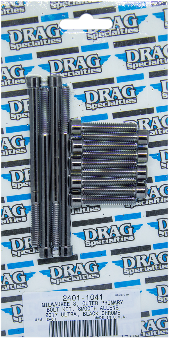 DRAG SPECIALTIES Bolt Kit - Outer Primary - Black Chrome - Smooth - M8