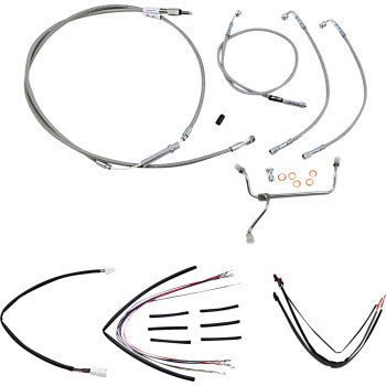 BURLY BRAND Handlebar Cable/Brake Line Kit - Complete - 18" Ape Hanger Handlebars - Stainless Steel