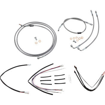 BURLY BRAND Handlebar Cable/Brake Line Kit - Complete - 14" Ape Hanger Handlebars - Stainless Steel