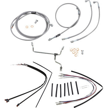 BURLY BRAND Handlebar Cable/Brake Line Kit - Complete - 16" Ape Hanger Handlebars - Stainless Steel