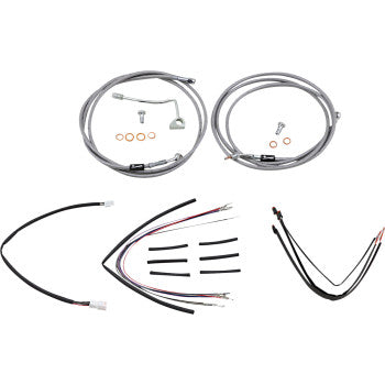 BURLY BRAND Handlebar Cable/Brake Line Kit - Complete - 18" Ape Hanger Handlebars - Stainless Steel