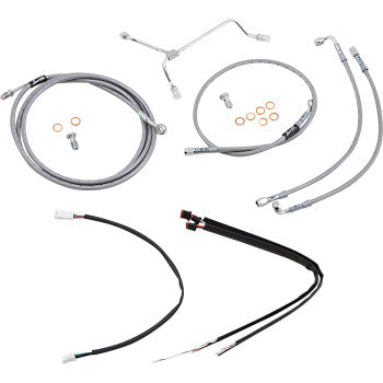 BURLY BRAND Handlebar Cable/Brake Line Kit - Complete - 14" Ape Hanger Handlebars - Stainless Steel