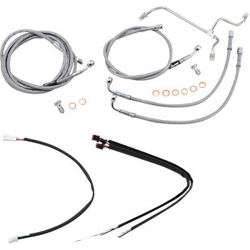 BURLY BRAND Complete Stainless Braided Handlebar Cable/Brake Line Kit - 16" Ape Hangers - '17-'19 Touring
