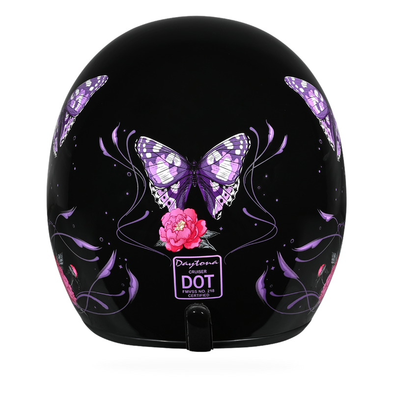 DOT Approved Daytona Cruiser Open Face Motorcycle Helmet - Men, Women & Youth - With Visor & Graphics - W/ Butterfly