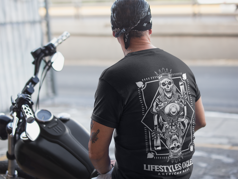 LIFESTYLE CYCLES Mens Playing Card Tee Shirt - Black