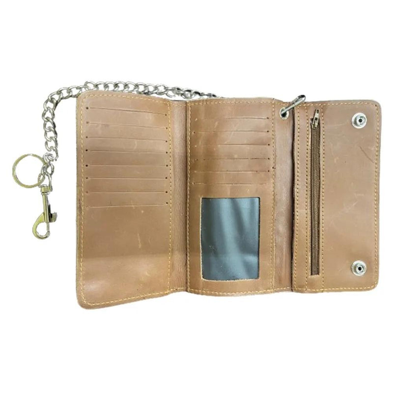 Brown Trifold Chain Biker Wallet