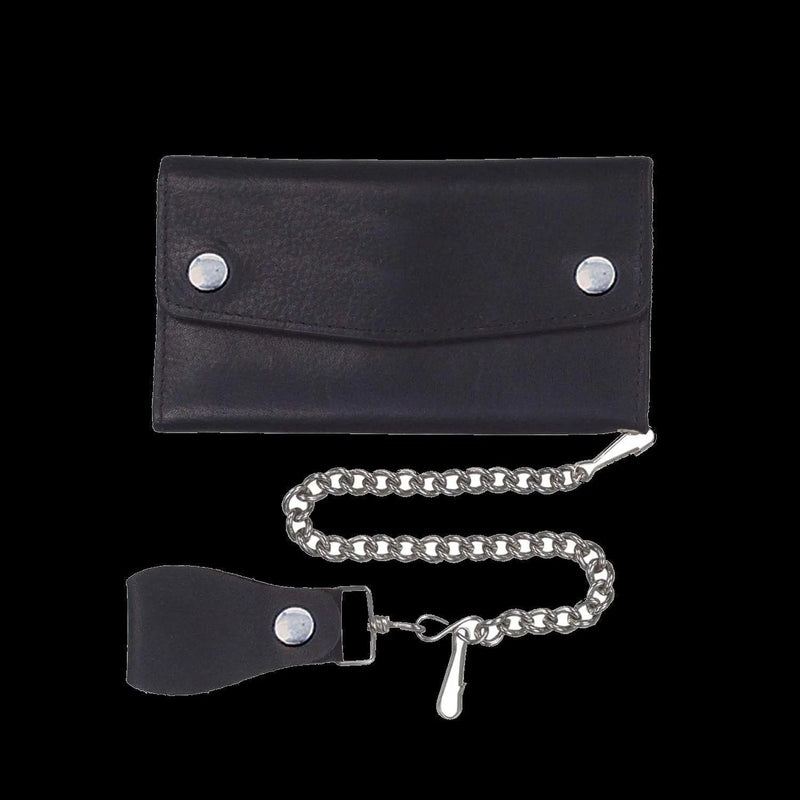 Black Snap Closure Biker Leather Wallet