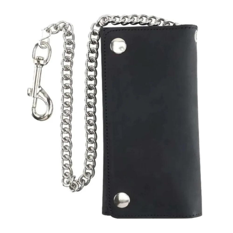 Black Trifold Chain Biker Wallet