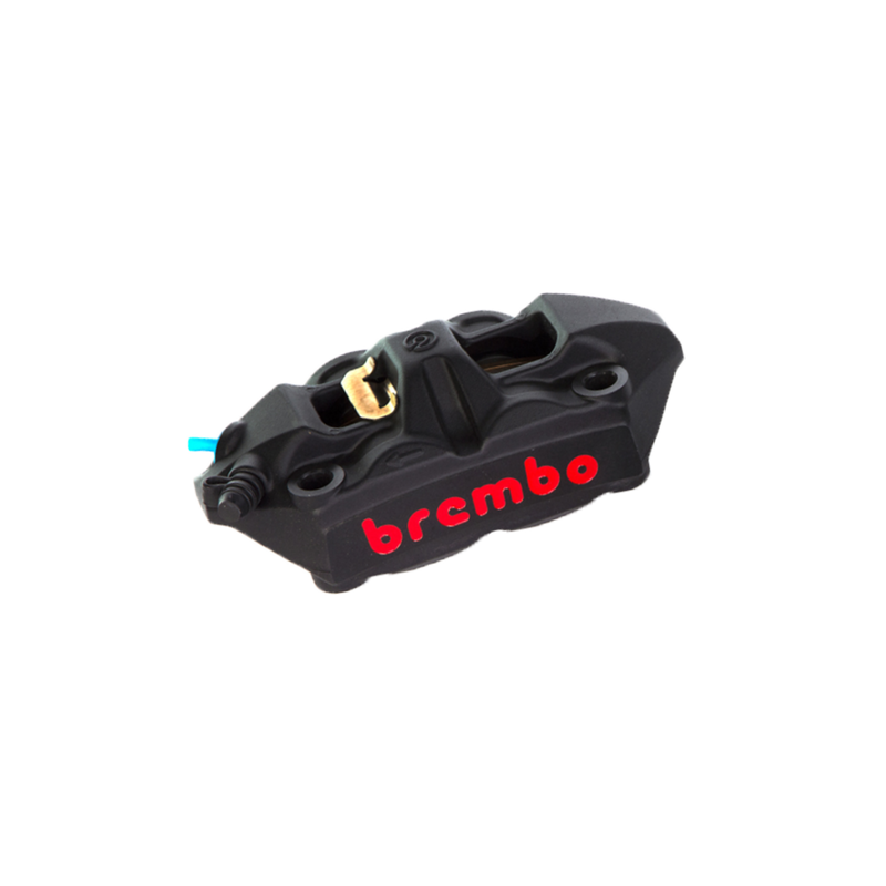 Caliper, Right, P4 34mm, M4, Cast Monobloc, 108mm Radial Mount, Front, Black w/ Red Lettering