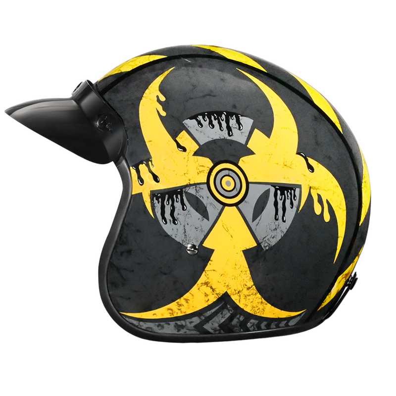 DOT Approved Daytona Cruiser Open Face Motorcycle Helmet - Men, Women & Youth - With Visor & Graphics - W/ Toxic