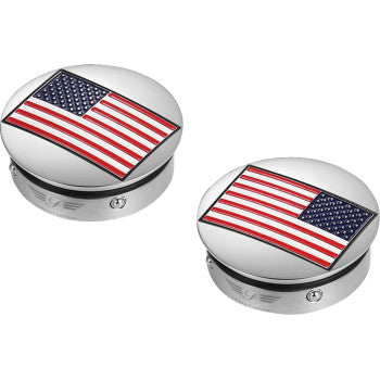 FIGURATI DESIGNS Swing Arm Covers - American Flag - Reversed - Polished Stainless Steel