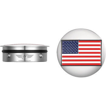 FIGURATI DESIGNS Swing Arm Covers - American Flag - Reversed - Polished Stainless Steel