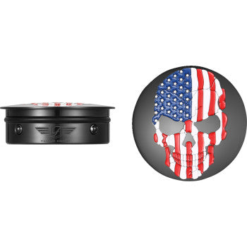 FIGURATI DESIGNS Swing Arm Covers - Red/White/Blue Flag Skull - Black