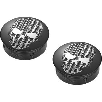FIGURATI DESIGNS Swing Arm Covers - Contrast Cut - American Flag Skull - Custom - Black