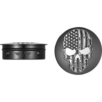 FIGURATI DESIGNS Swing Arm Covers - Contrast Cut - American Flag Skull - Custom - Black