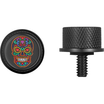 FIGURATI DESIGNS Seat Mounting Knob - Black - Sugar Skull