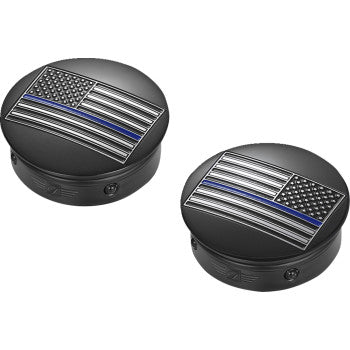 FIGURATI DESIGNS Swing Arm Covers - Blue Line American Flag - Custom - Black - Reversed