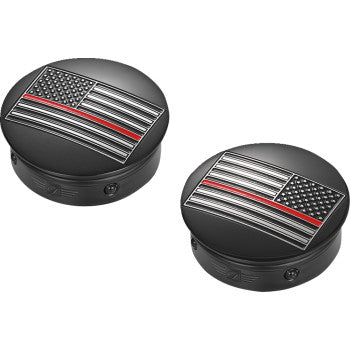 FIGURATI DESIGNS Swing Arm Covers - Red Line American Flag - Custom - Black - Reversed