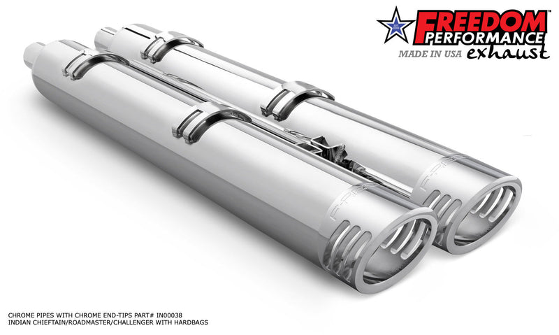 FREEDOM EXHAUST INDIAN 4" SLIP-ONS FOR CHIEFTAIN / ROADMASTER / CHALLENGER / PURSUIT WITH HARD BAGS